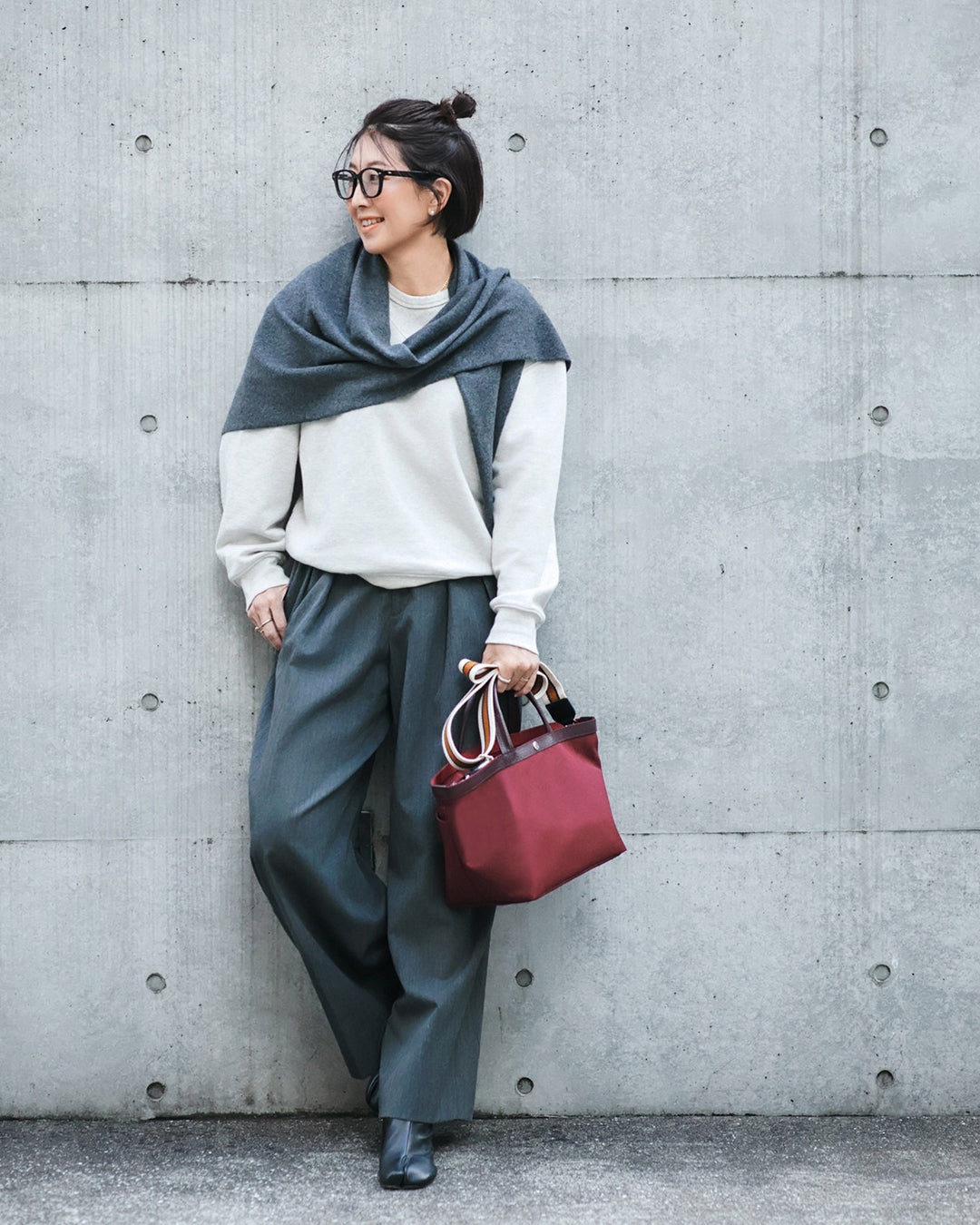 【塚田有紀子さんコラボ】NORM リサイクル ポリエステル シュリンクレザー コンビ トート バッグ