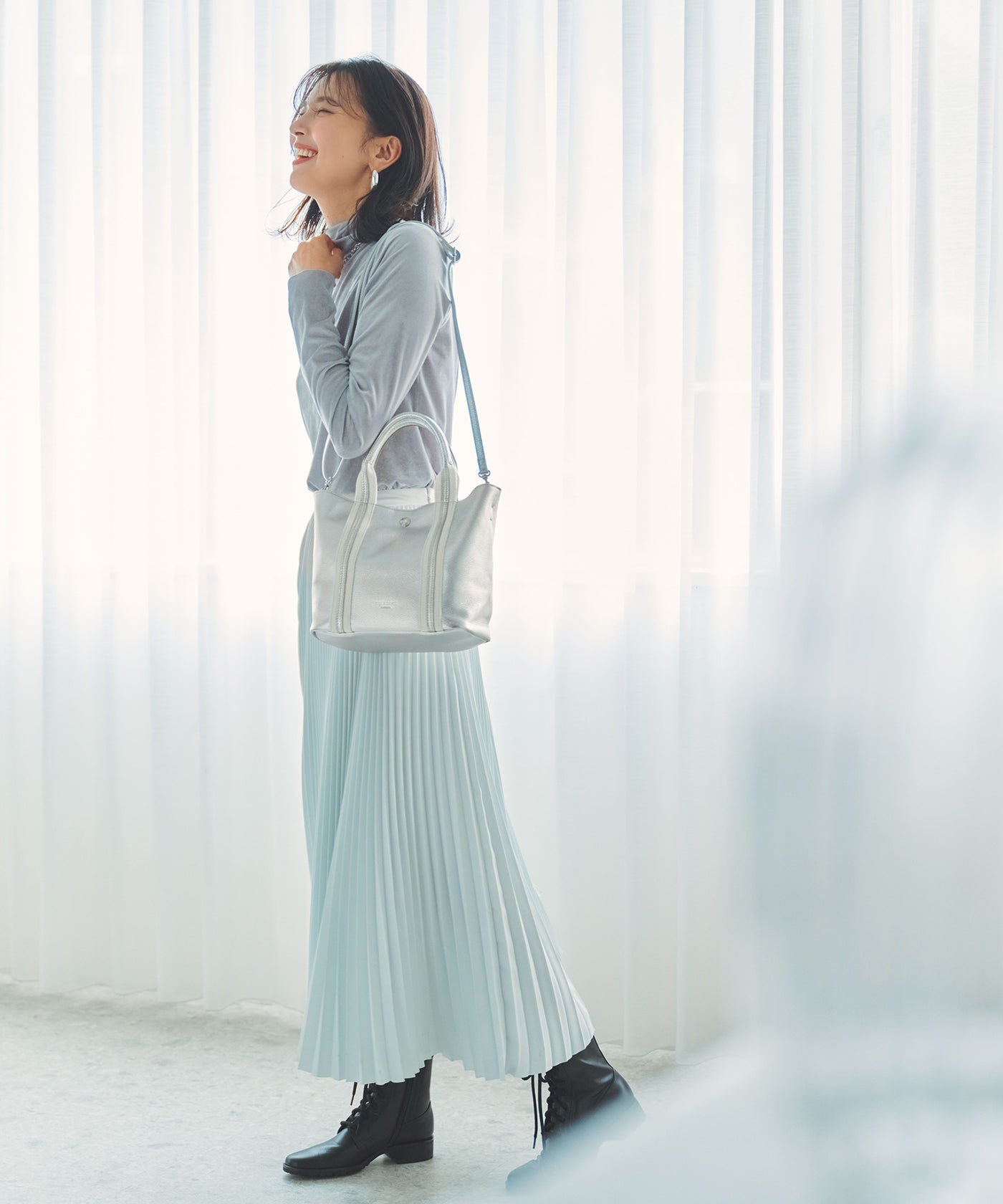 ソフトシュリンク テープコンビ ショルダー ミニ トート バッグ