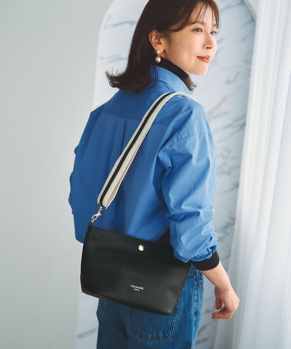 ソフトシュリンク テープ コンビ レザー ミニショルダーバッグ