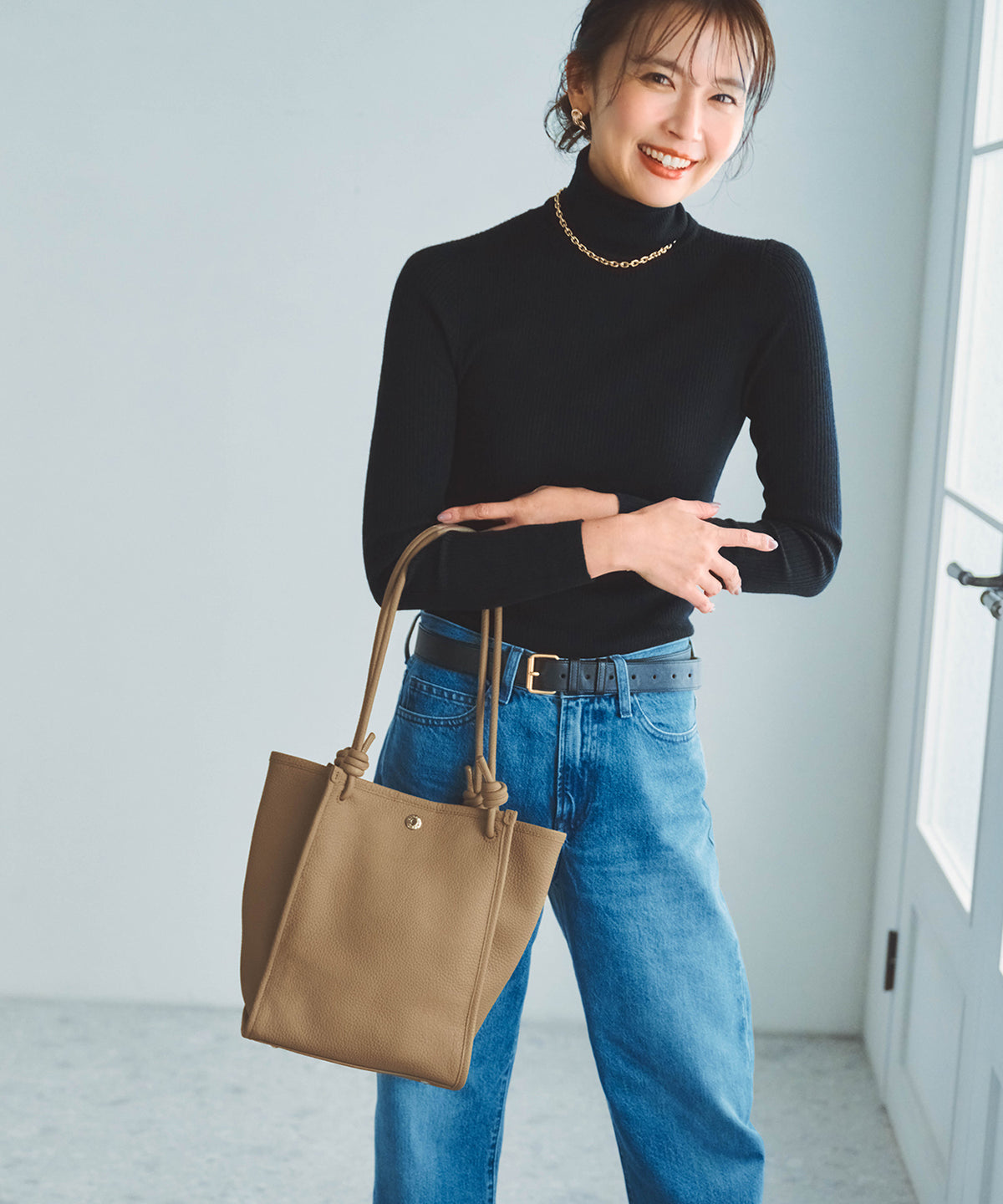 シュリンクレザー ノットハンドル トートバッグ