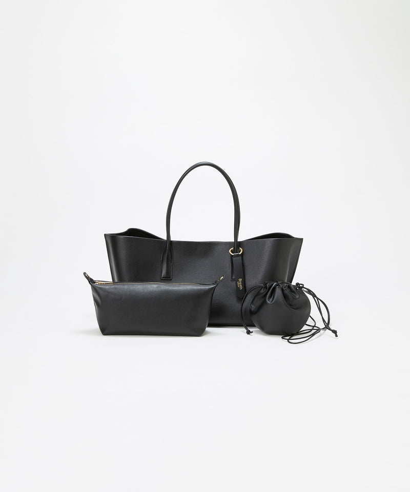 シュリンクレザー スクエア トートバッグ　ポーチ・ミニショルダー付