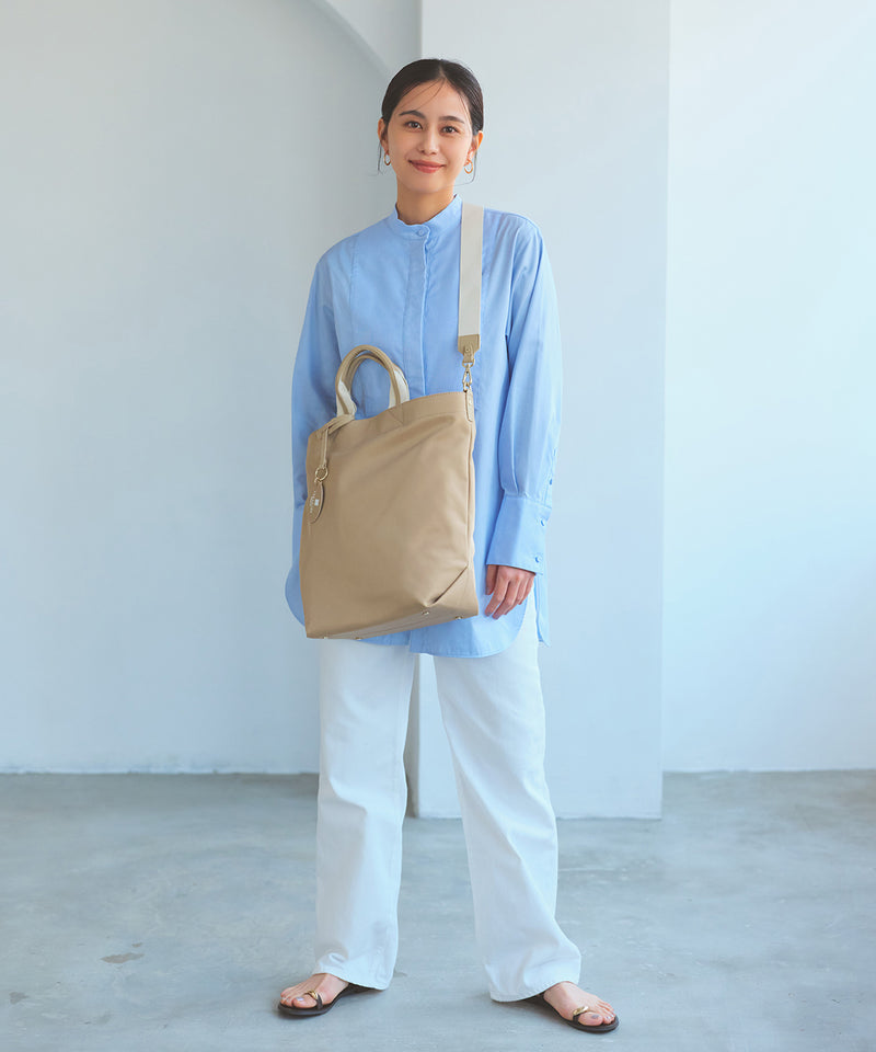 ストライプハンドル ナイロン 縦型 2way トートバッグ A4対応