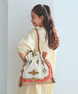 【新色追加】マイルドサテン スカーフ柄 巾着 トート バッグ