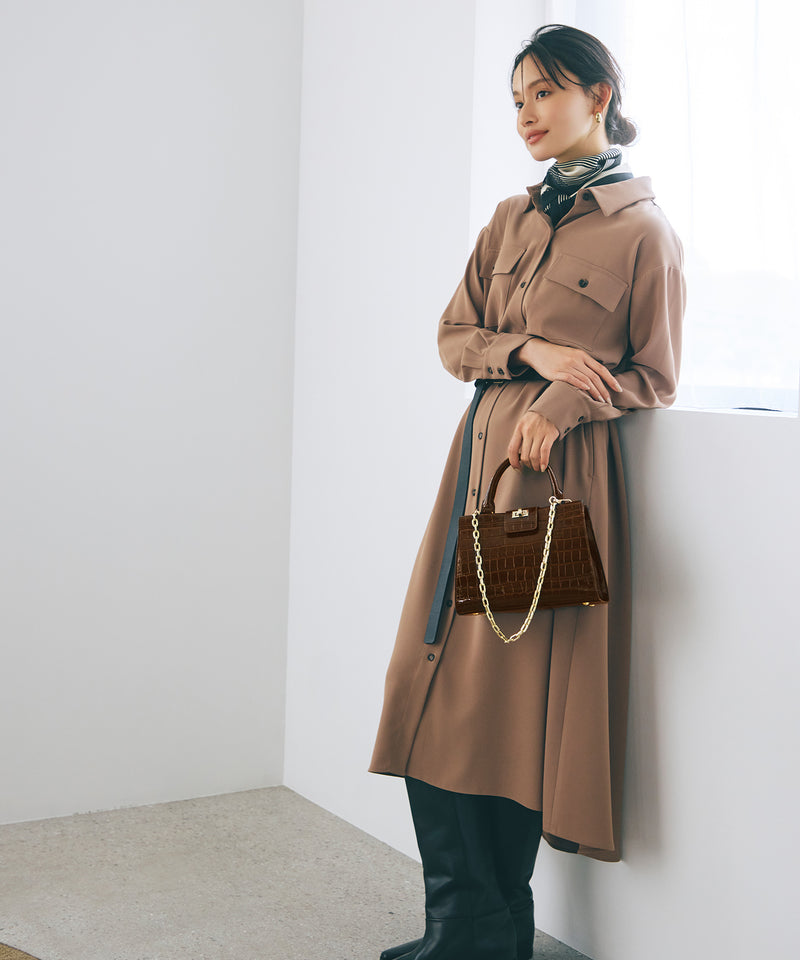 クロコ エナメル 2way ハンドバッグ