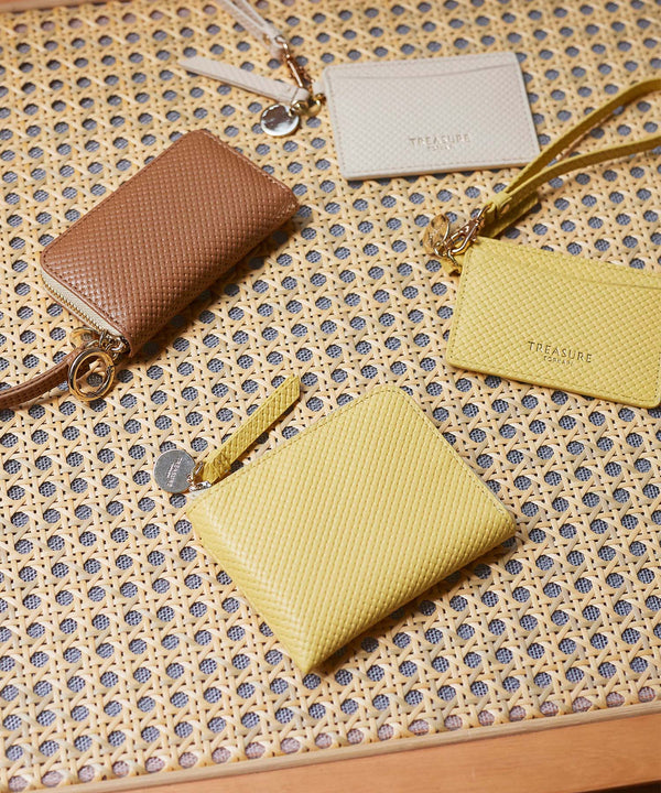 クロスエンボス レザー L字ファスナー ミニ 財布