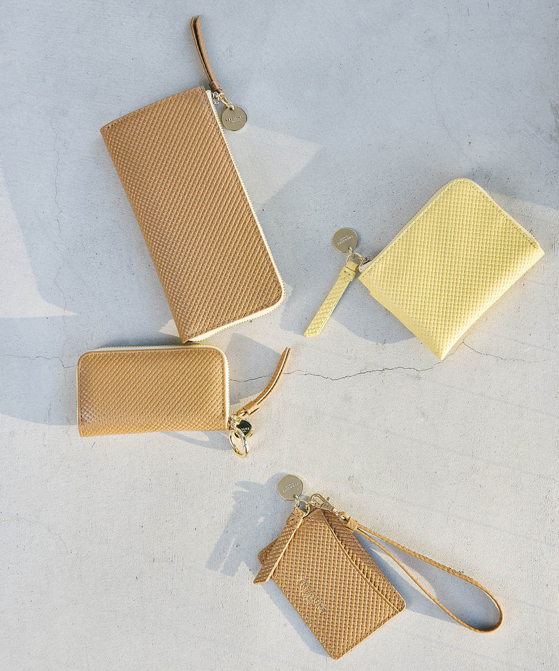 クロスエンボス レザー L字ファスナー ミニ 財布
