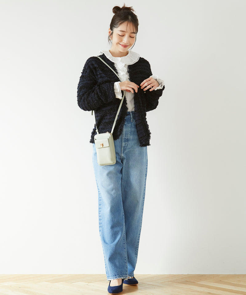 シュリンクレザー フラップ スマホショルダー