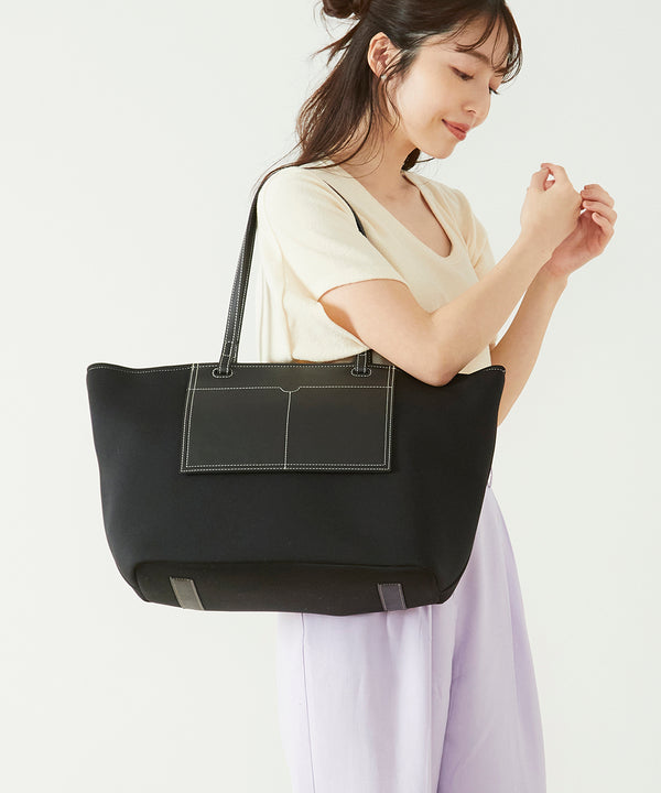 ネオプレン × スムースレザー フロントポケット トートバッグ
